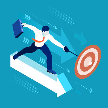 Data scientist man business concept 3D isometric flat illustration blue backgroundのイラスト素材