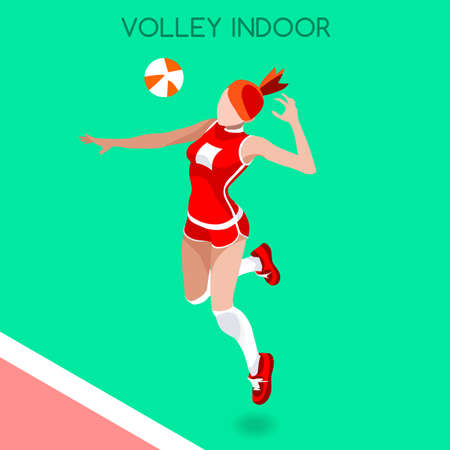 Volleyball Player 2016 Summer Games Icon Set.3D Isometric Beach Volleyball.Sporting Championship International Beach Volley Competition.Sport Infographic Volley Vector Illustrationのイラスト素材