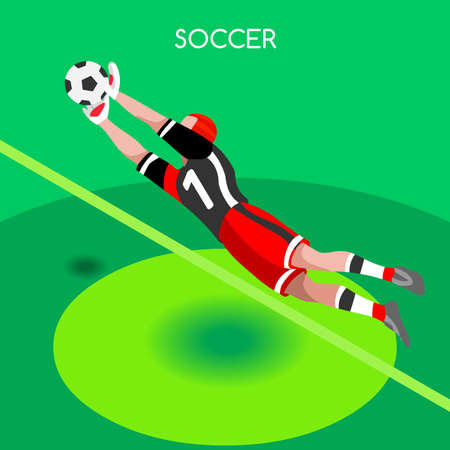 Soccer Goalkeeper Block. Soccer Player Athlete Summer Games Icon Set.3D Isometric Soccer Match Goalkeeper Save.Sporting International Competition Championship.Sport Soccer Football Infographic Veのイラスト素材