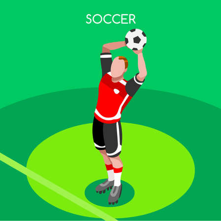Throw Soccer Player Athlete Summer Games Icon Set.3D Isometric Field Soccer Match and Players.Sporting International Competition Championship.Sport Soccer Football Infographic Vector Illustration.のイラスト素材