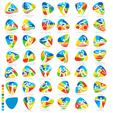 Summer Games Sport Icon Pictograms. Flat concept design Set stick figure vector illustrationのイラスト素材