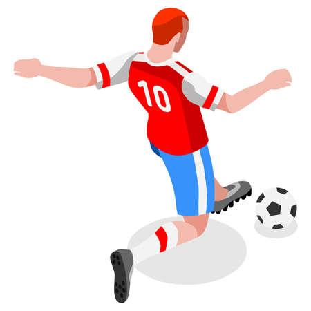 Soccer Striker Player Athlete  Sports Icon Set.3D Isometric Field Soccer Match and Players.Sporting International Competition Championship.Sport Soccer Infographic Football Vectorのイラスト素材