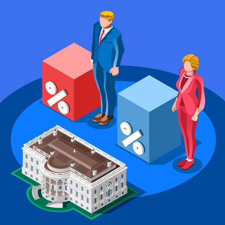 Election infographic.Debate party convention hall.Conference business meeting lecture.Congress theatre auditorium audience.Politic delegate competitors affiliates crowd rally.Vector isometric peopleのイラスト素材