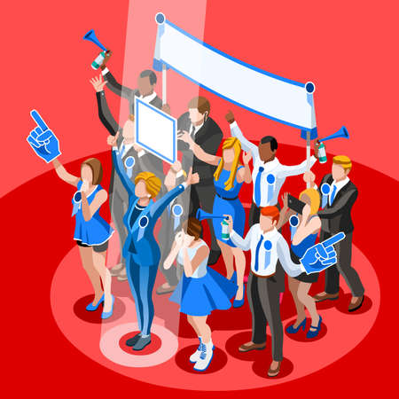 Election infographic.Debate party convention hall.Conference business meeting lecture.Congress theatre auditorium audience.Politic delegate competitors affiliates crowd rally.Vector isometric peopleのイラスト素材