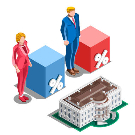 Election infographic.Debate party convention hall.Conference business meeting lecture.Congress theatre auditorium audience.Politic delegate competitors affiliates crowd rally.Vector isometric peopleのイラスト素材