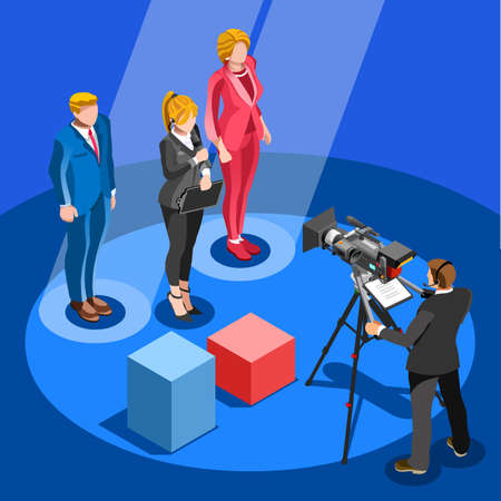 Election infographic.Debate party convention hall.Conference business meeting lecture.Congress theatre auditorium audience.Politic delegate competitors affiliates crowd rally.Vector isometric peopleのイラスト素材