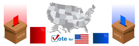 Us Election 2016 winner news. Republican candidate win infographic. Vote pools result. Usa Presidential debate symbol isolated vector icon. Trump debate result flat isometric vector bannerのイラスト素材