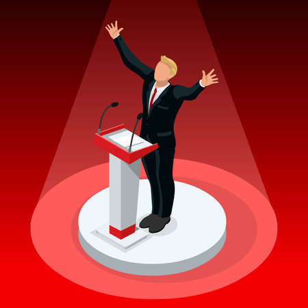 Republican candidate win infographic. Vote pools result.debate symbol isolated vector icon. Trump debate result flat isometric vector setのイラスト素材