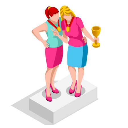 Business concept infographic vector design. Businessperson 3D character flat ambitious woman. Career ambition changing role. Winning Startup group training goal setting and team management illustrationのイラスト素材