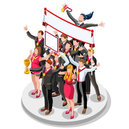 Business concept infographic vector design. Businessperson 3D character flat ambitious man. Job ambition changing role. Winning Startup group training goal setting and team management illustrationのイラスト素材