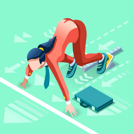 Business concept infographic vector design. Businessperson 3D character flat ambitious woman. Job ambition changing role. Winning Startup group training goal setting and team management illustrationのイラスト素材