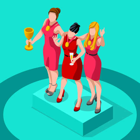 Business concept infographic vector design. Businessperson 3D character flat ambitious woman. Career ambition changing role. Winning Startup group training goal setting and team management illustrationのイラスト素材