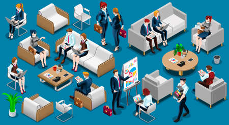 Isometric people isolated meeting staff infographic. 3D Isometric boss person icon set. Creative design vector illustration collectionのイラスト素材
