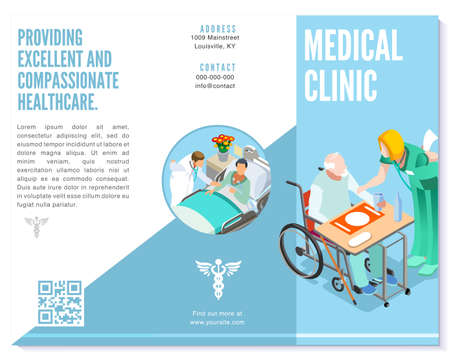 Vector medical clinic trifold brochure simply modern design with clean blue and white background.のイラスト素材