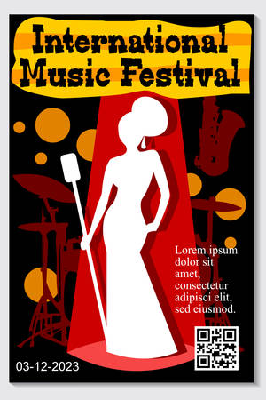 Music poster for jazz band live festival with singer and music instruments. Colorful flat modern concert cover template for vinile with music song concept isolated vector illustration designのイラスト素材