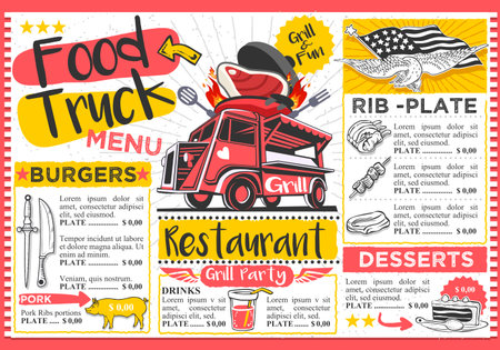 Food truck festival vector menu template design.のイラスト素材