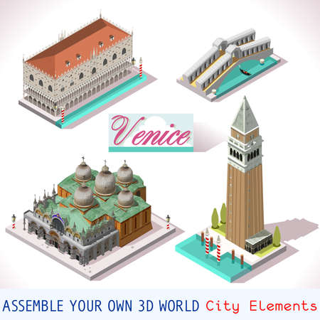 Venice isometric buildings vector game icon setのイラスト素材