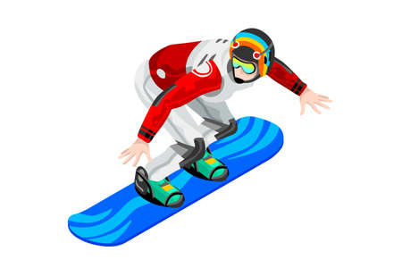Snowboard jump race snowboarder athlete winter sport man vector 3D isometric icon.のイラスト素材