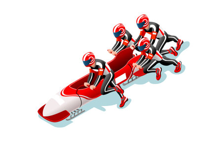Bobsleigh sled race athlete winter sport man vector 3D isometric icon.