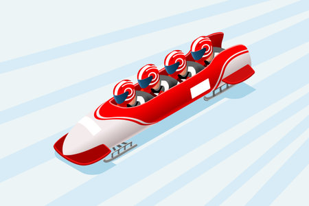 Bobsleigh sled race athlete winter sport man vector 3D isometric icon.