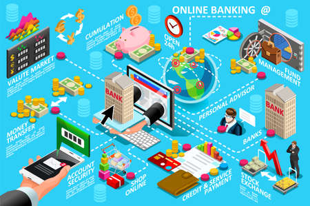 Digital online banking process for money transaction vector infogrphic. Mobile service payment transfer financial operations between banks concept. Hands holding phone and hand offering house through のイラスト素材