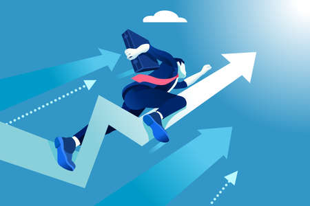 Hurry up concept. Business vector illustration. Flying businessman like a rising arrow.のイラスト素材