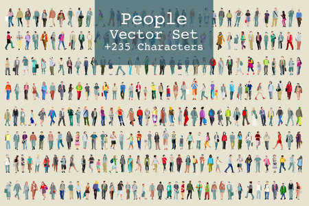 Vector set of illustrated people. More than two hundred iconsのイラスト素材