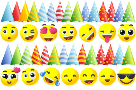 Happy birthday background 3D banner with emoji icon setのイラスト素材