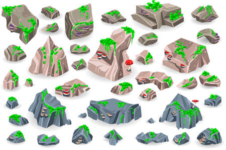 Stone rock vector rockstone of rocky mountain in Rockies mountainous cliff with stony geological materials and stoniness minerals illustration set isolated on white backgroundのイラスト素材