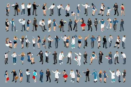 Isometry design large set of businessmen and business ladies. 3d lawyers economists presidents bank employees and entrepreneurs with different gestures and emotions.のイラスト素材