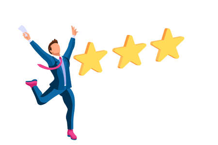 People rate website a positive choice with 5 stars on application as customer good satisfaction. Business gives success trough support ui for best web rating with style. Flat vector illustration.のイラスト素材