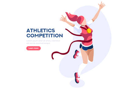 Web Page, Place with Hands of Athletes. Tournament with Athletics Characters for Victory. Cartoons on  Website Page on a First Strong Competition for a Gold Medal. Flat Vector Illustrationのイラスト素材