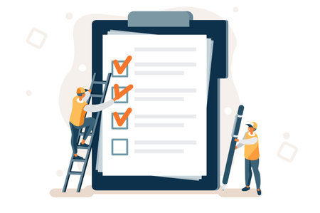 Tick business questionnaire on clipboard. Marks to search a solution or inspiration. New report...