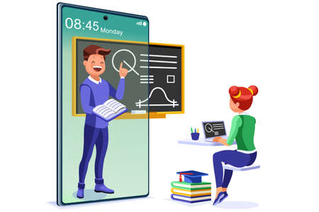 Symbolic student education, courses symbol. Conceptual graphic of distance tutorials, studying course for university students concept. Vector illustration banner. Study Courses training tutorial sign.のイラスト素材