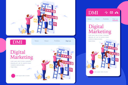 Commercial promotion announcement or message. Public global promotion on bubbles. Commercial announcement, working to promote attention on service, speech about big service concept. Flat vector.のイラスト素材