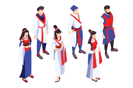 Hero standing warrior and princess heroic figures. Isometric characters illustration in flat style.のイラスト素材