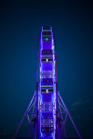 The Ferris wheel in the neon lightsの写真素材