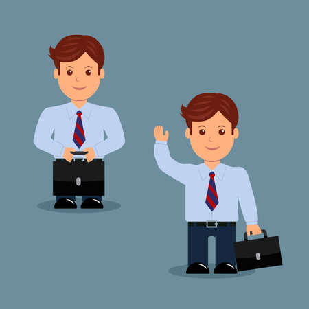 Set businessman with briefcase in a variety of activities. The character of a male in a flat design.のイラスト素材