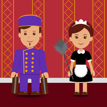 Characters hotel workers. Vector illustration.のイラスト素材