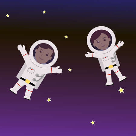 Man and Woman astronaut cartoon. Vector illustrationのイラスト素材