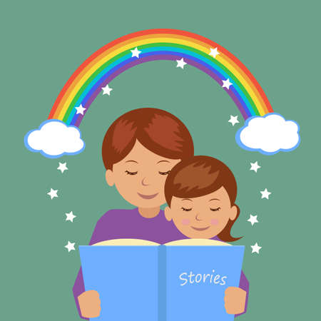 Mother reading her daughter the story. Vector illustration.のイラスト素材