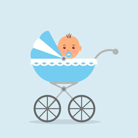 Newborn baby sitting in the baby carriage.のイラスト素材