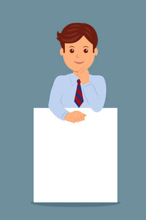 Businessman and blank white banner. Character male manager in the flat design.のイラスト素材