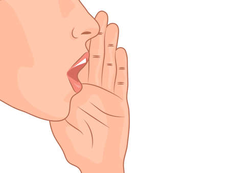 Close-up of a girl whispering something. Background for banner or poster . Isolated vector illustration in the flat style.のイラスト素材