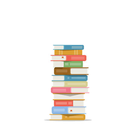 Stack of books on a white background. Pile of books vector illustration. Icon stack of books in flat styleのイラスト素材