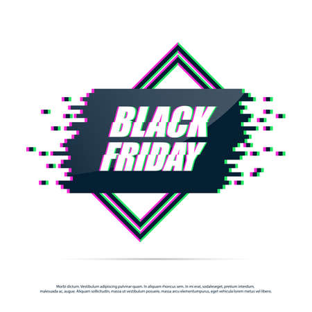 Black Friday label with distorted glitch effect. Geometric shape with glitch effect. Vector Illustration.のイラスト素材