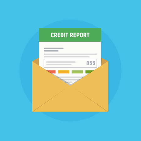 Mail envelope icon with credit report. Send personal credit score information. Vector illustration in flat style.のイラスト素材