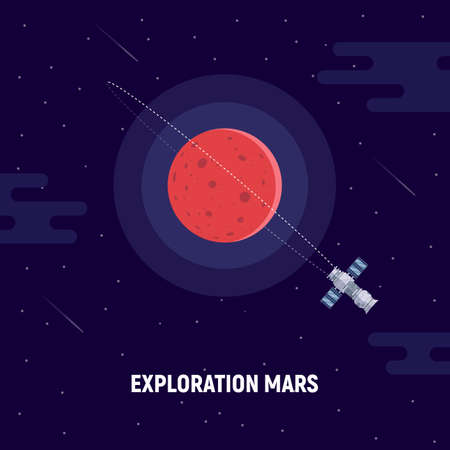 Red planet and satellite vector illustration in a flat style.のイラスト素材
