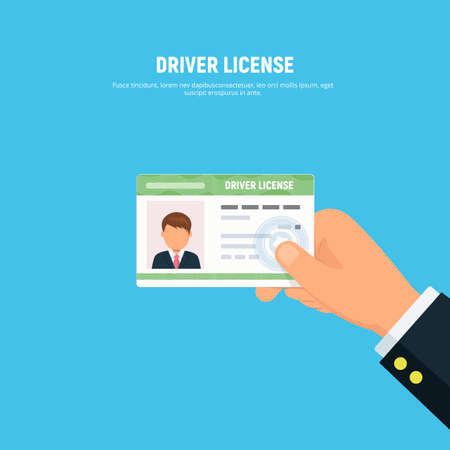 Close-up of person hand holding driver license. id card of driver with photo.のイラスト素材