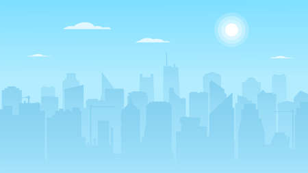 Panorama urban modern buildings. Cityscape. Skyscrapers. City skyline. Vector illustration in flat styleのイラスト素材